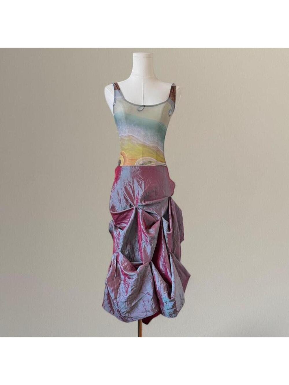 Iridescent drapes midi skirt.